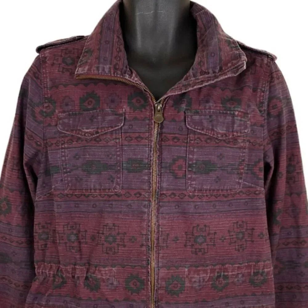 Southwestern Aztec Field Jacket Womens Size 12 Purple Southwest All Over Print